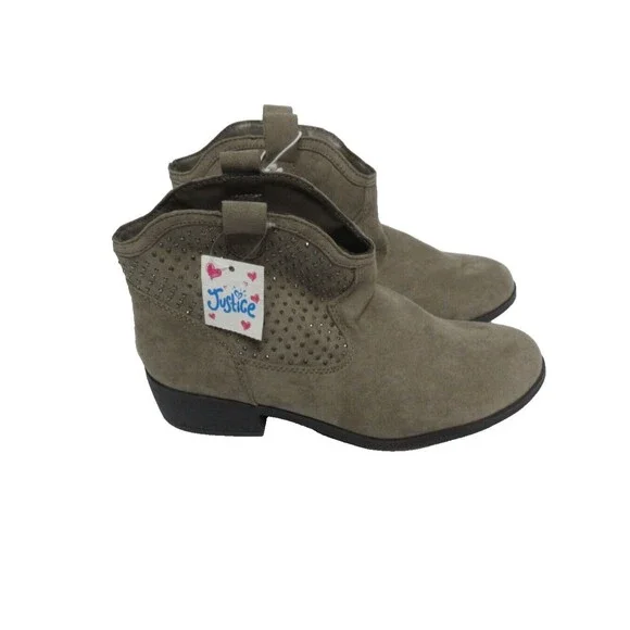 Justice Girls Studded faux leather Ankle Boots Taupe  Sz 7 NWT