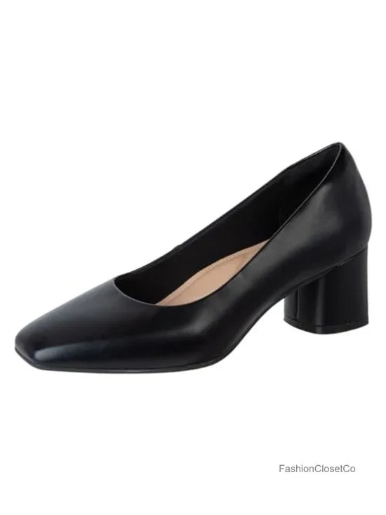 Women's Comfort Plus Memory Foam Block Heel Pumps Square Toe
