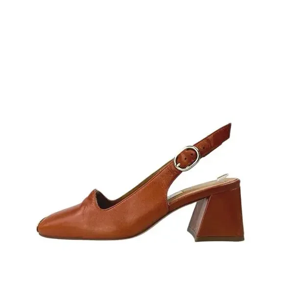 Miista Canar Brown Leather Block Heel Slingback Heela Sandals Pumpa Shoes Size 6