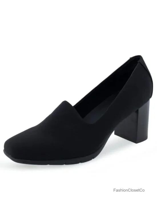 Aerosoles Women's Midnight Square Toe Block Heel Pump Memory Foam Wool