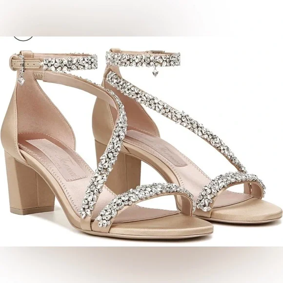 Pnina Tornai for Naturalizer Ahava Crystal-Embellished Tan Heels, Size 9.5W
