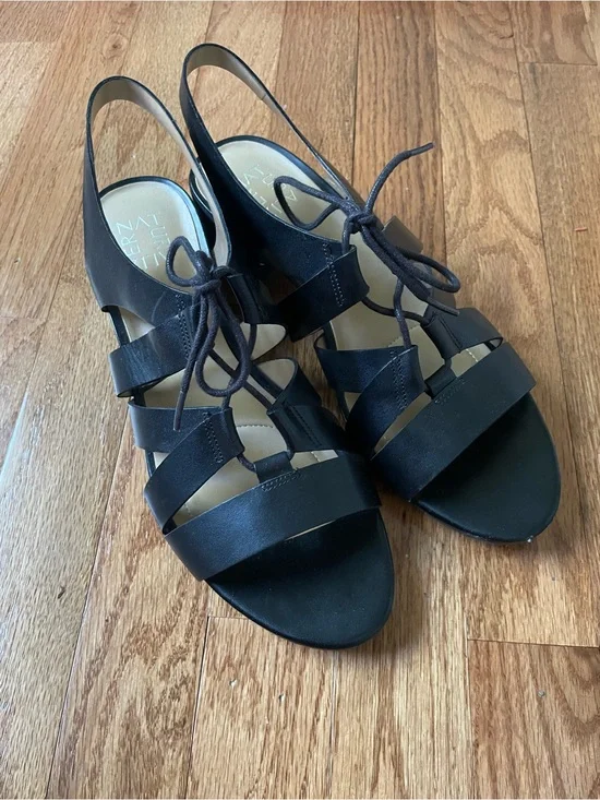 Naturalizer Leather Felicity Black Lace-Up Slingback Heels Size 9.5 Gladiator