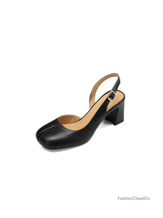 Women's Chunky Low Heel Slingback Pumps Faux Leather Split Toe Office Wedding