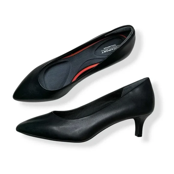 Rockport Pumps Women Size 10 Black Leather Pointed Toe Kitten Heels Total Motion