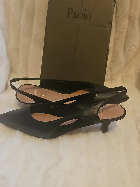 Paolo Black Pointed Slingback Kitten Heels
