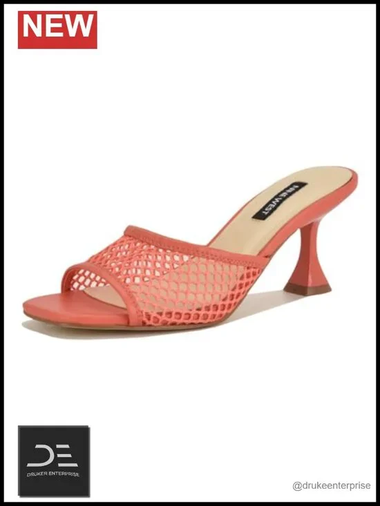 Nine West Woven Kitten Heel Dress Sandals Square Toe Slip On
