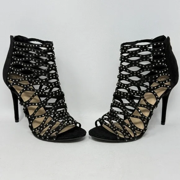 Black Studded Cage Stiletto Heels 10M Goth Whimsigoth Going Out Party Vamp Edgy