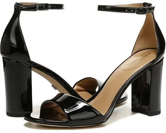 Sam Edelman Womens Robyn Heels Size 10 Wide Black Patent Leather Ankle Strap NIB