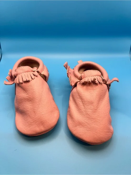 Freshly Picked Pink Leather Fringe Moccasins - Kids Shoes