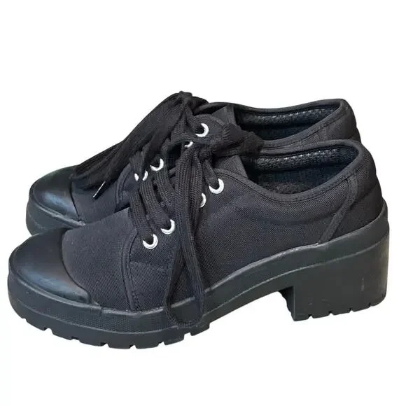 Jeffrey Campbell Black Punk Goth Lace Up Oxford Lug Platform Sneakers Size 6.5