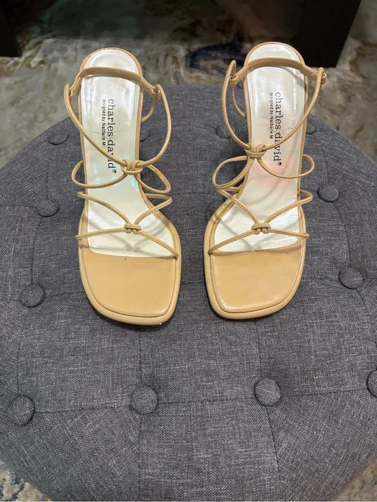 Charles David Beige Strappy Square-Toe Heels