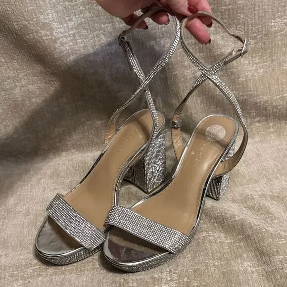 BCBGeneration Shimmering Silver Block Heels