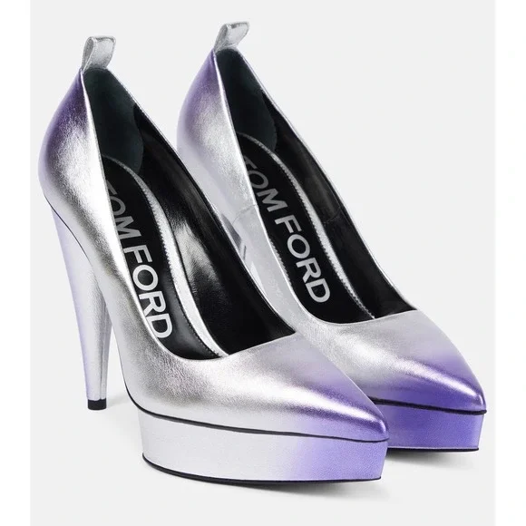TOM FORD Size EU 39 Ombré‎ Cone Heel Platform Pumps Cone Silver Mauve Women's