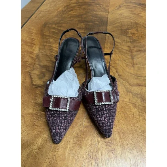 Vtg 90s Y2K Karen Scott 8 Purple Tweed Pointed Toe Rhinestone Kitten‎ Mule Heels