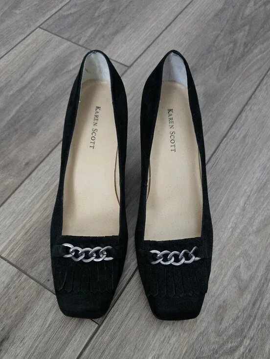 Karen Scott Black Suede Loafers with Silver Chain Accent