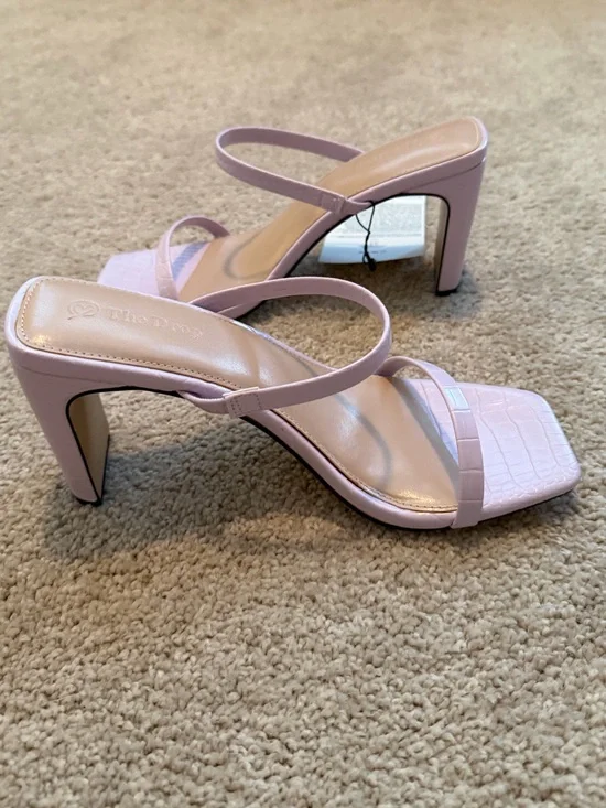 Lilac lavender faux reptile leather square-toe heeled sandals The Drop Size 8