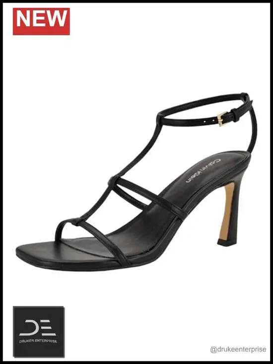 Faux Leather Open Toe Heeled Sandals with Buckle Closure