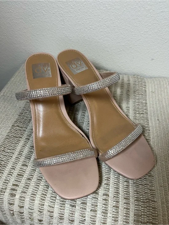 Dolce Vita Beige Rhinestone Strap Block Heels SIZE 9