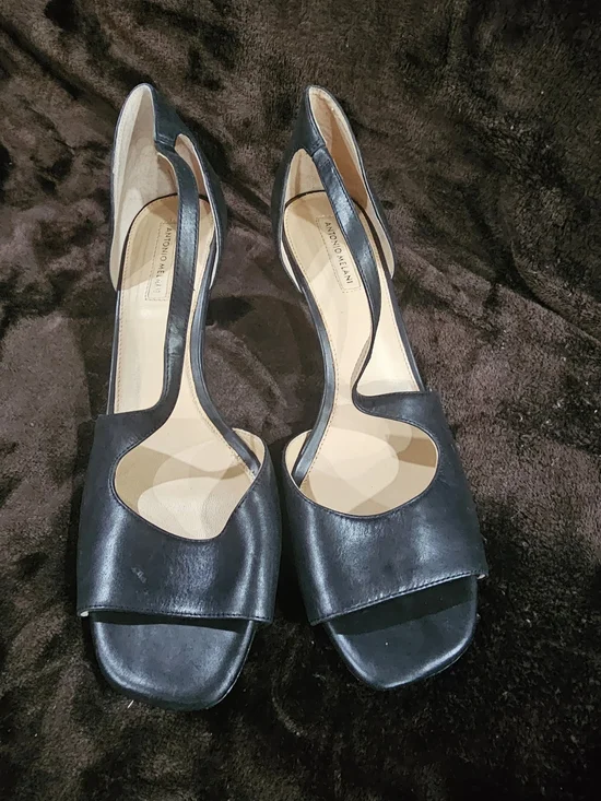 Antonio Melani Black Open-Toe Slingback Heels
