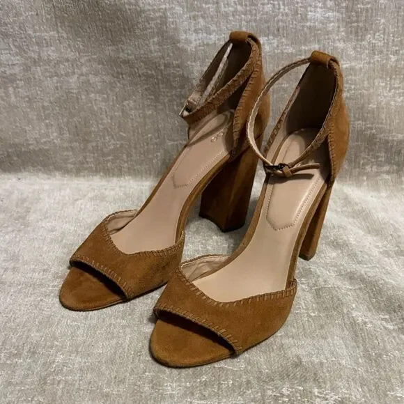 Aldo Elvyne suede open-toe casual ankle strap block heels