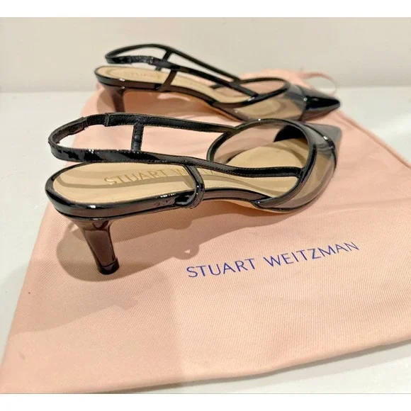 Stuart Weitzman Black Patent Slingback kitten Heels