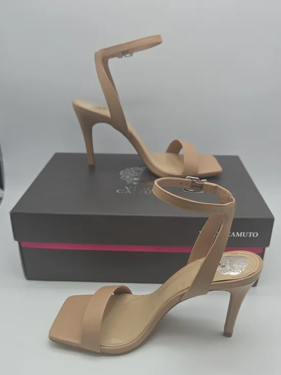 Vince Camuto Tan Ankle-Strap Stiletto Sandals