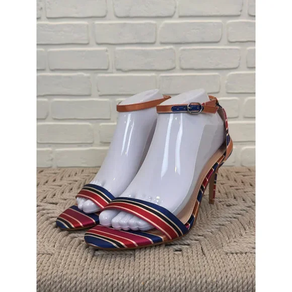 Kelly & Katie Kirstie Striped Satin Ankle-Strap Heels Multi Size 7.5