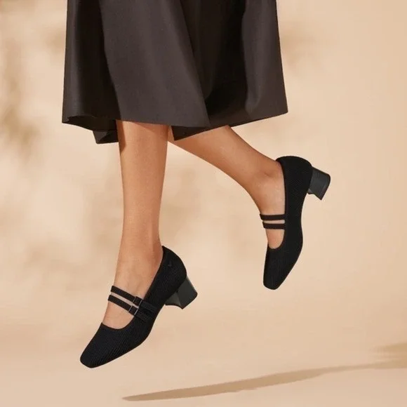 VIVAIA Mary Jane Knit Heels Black‎ Eco Friendly Comfort Work Shoe EU/38 US/7-7.5