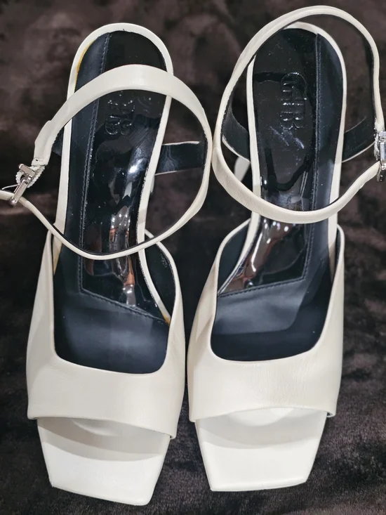 Gianni Bini Cream Square-Toe Ankle-Strap Heels
