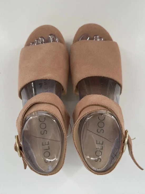 Sole Society Tan Suede Open-Toe Block Heel Sandals