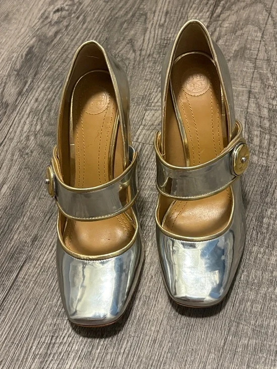 Tory Burch Madison Metallic Mary Jane Pumps 7.5 Size 100mm Heel