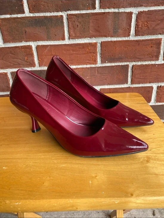 Jason Wu Stela Burgundy Patent Pointed-Toe Mid-Heel Pumps Size 10