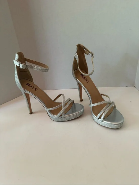 Allegra K Silver Glitter Ankle-Strap Stiletto Sandals Women’s 9.5