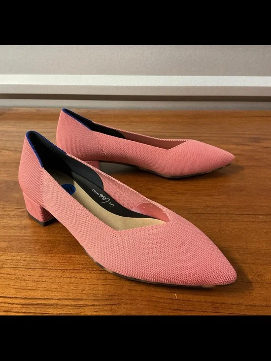 Rothy's Pink Pointed Low Block Heel Pumps