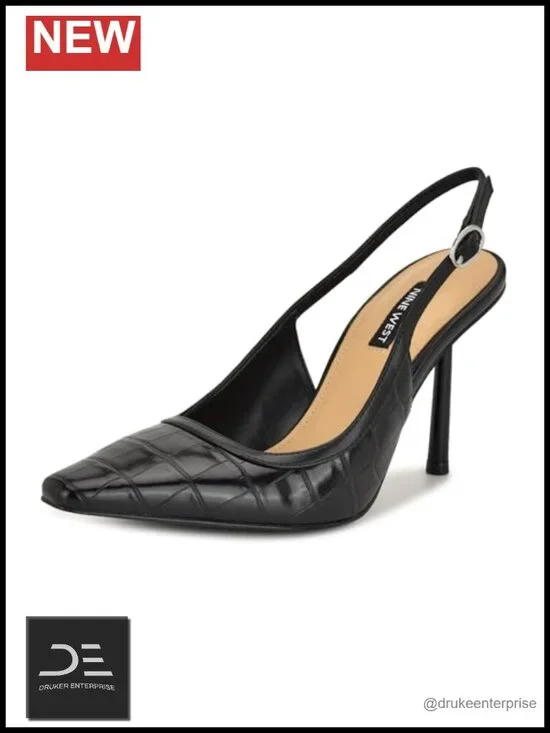 Nine West Orlanda Dress Pumps Faux Leather Stiletto Heels Ankle Strap Pointy Toe