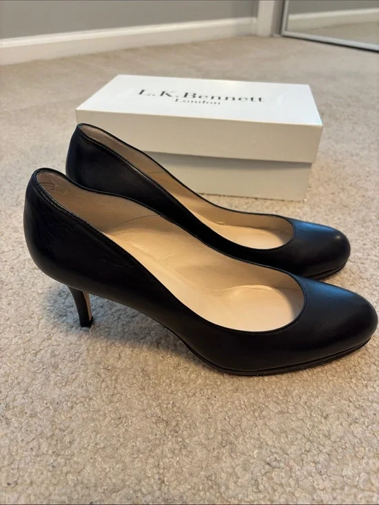 LK Bennett Black Leather Pointed Heel Pumps