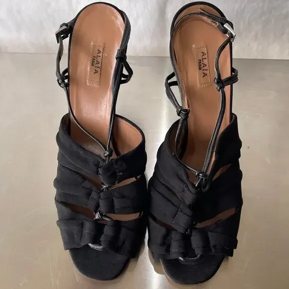 Alaïa Paris Black Knit Strappy Stiletto Heels Size 41 US 10.5-11