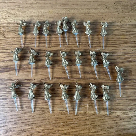 Set of 23 Vintage Gold Tone Angel Christmas Pick‎ Ornaments 1.5 inch