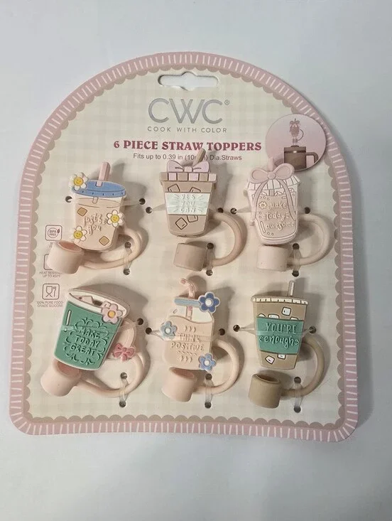 CWC Pink Pastel 6-Piece Cake/Straw Toppers - Cute Drink & Cake Decorations