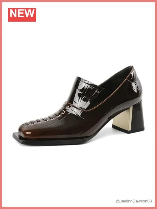 Women's Square Toe Chunky Block Heel Loafers Slip On Dressy Pumps 2.5 Inch Heel