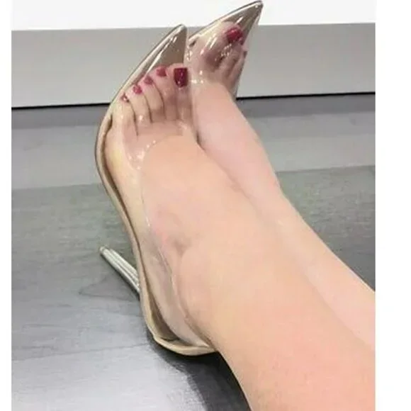 Glass Doll Transparent Clear Pointed Toe Stiletto High Heel Pumps‎ women size 8