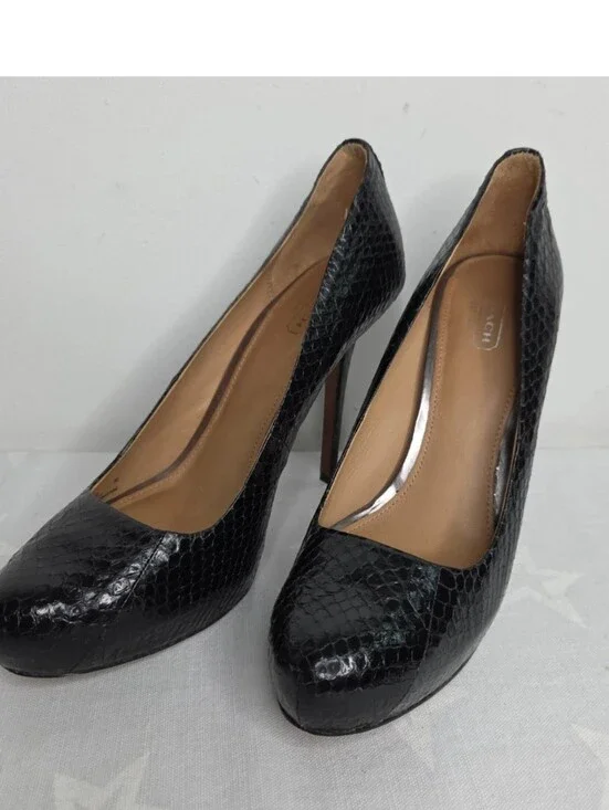 COACH Kristina Q3013 Black Snake Embossed Leather Platform Stiletto Pumps 9B