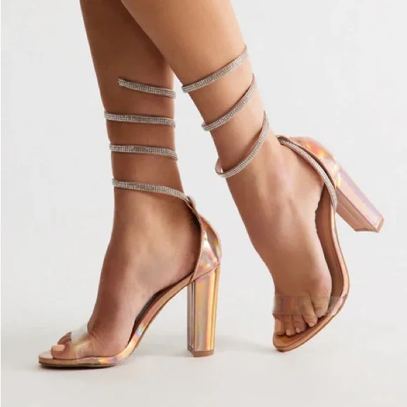 Rose Gold Rhinestone Wrap-Up Heels NEW 🏷️