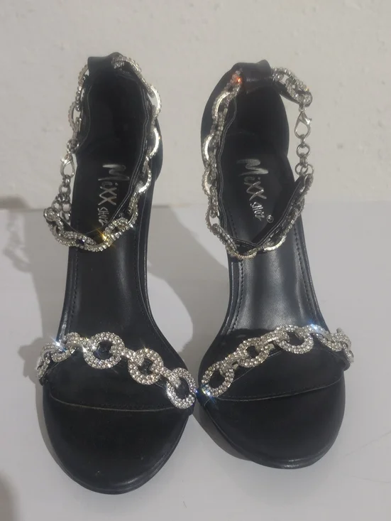 Mixx Shuz Black Crystal Chain Evening Sandals