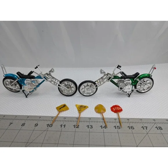 Plastic Motorcycle Chopper Bike Lot of 2 Cake‎ Topper Toy