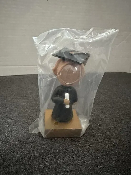 Graduation Photo Holder Bobblehead Male Black Gown Diploma Picture Frame 4.5”