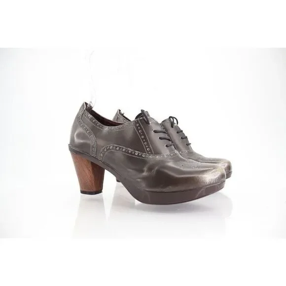 Sanita Betsey Oxford Pump Women's Size 40 9 Grey Patent Block Heel Lace Up Retro