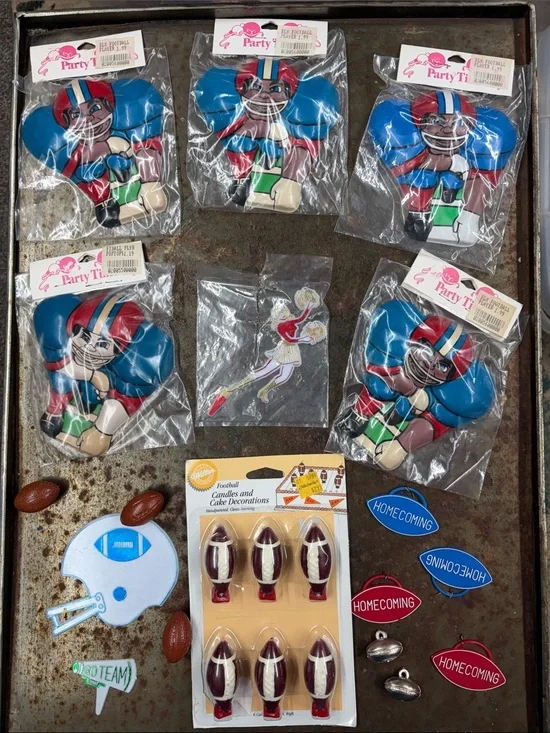 VTG Football Party Decoration Cake Topper Bundle 18 Pcs.  Various Conditions