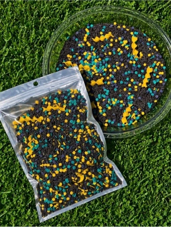 Black, Yellow & Teal outer space sensory bin filler