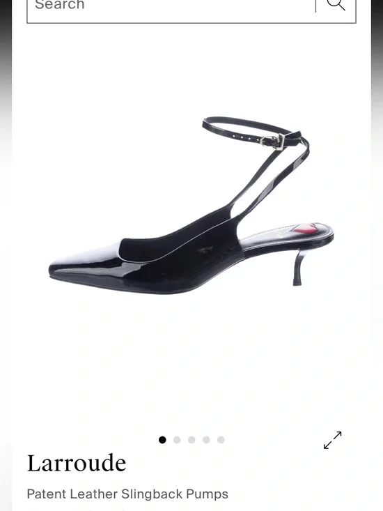 Larroude Black Patent Leather Pointed Slingback Pumps with Ankle Strap